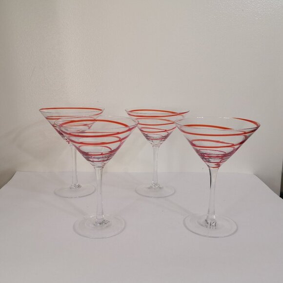 Pier 1 Swirline Red" Margarita Glasses 7" Set of 4 - Picture 2 of 5
